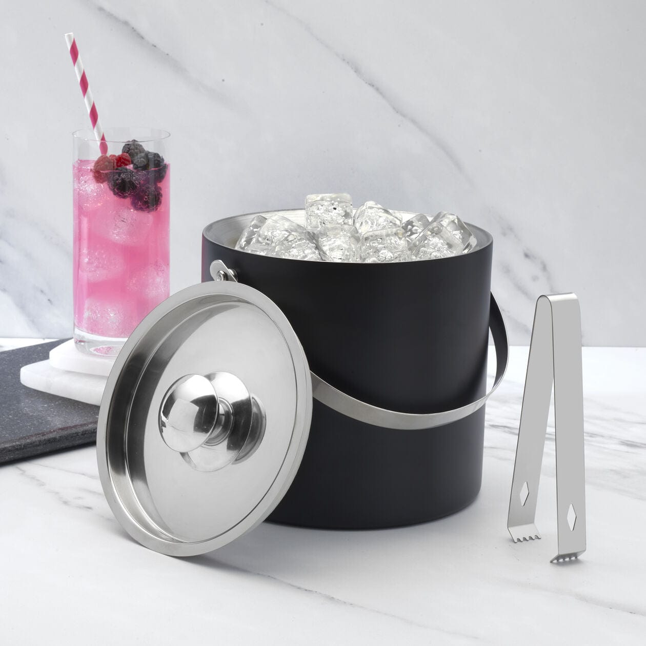 HOUDINI MATTE BLACK ICE BUCKET W-TONGS